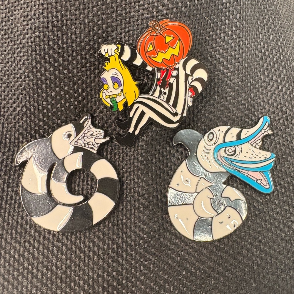Halloween Themed Enamel Pins Beetleguese, sand worm